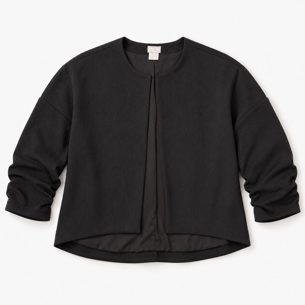 Chicos Polished Professional Textured Open Front Black Blazer (1/M/8-10)‎ Office